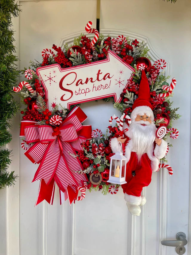 Santa Claus Christmas Wreath 65cm with LED